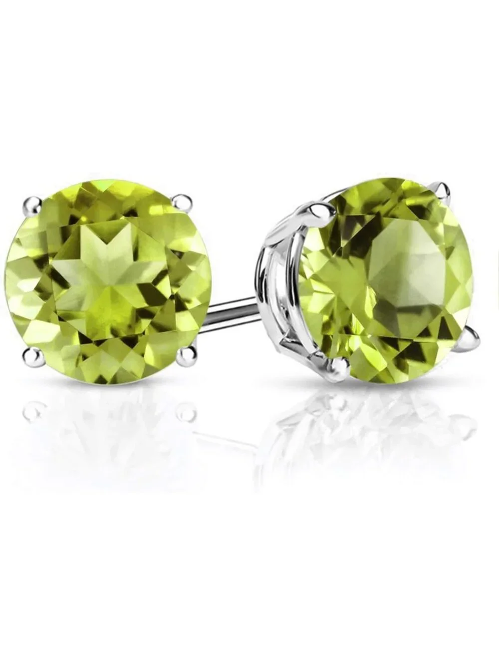Women's Peridot 925 Sterling Silver Round Gemstone Birthstone Stud Earrings